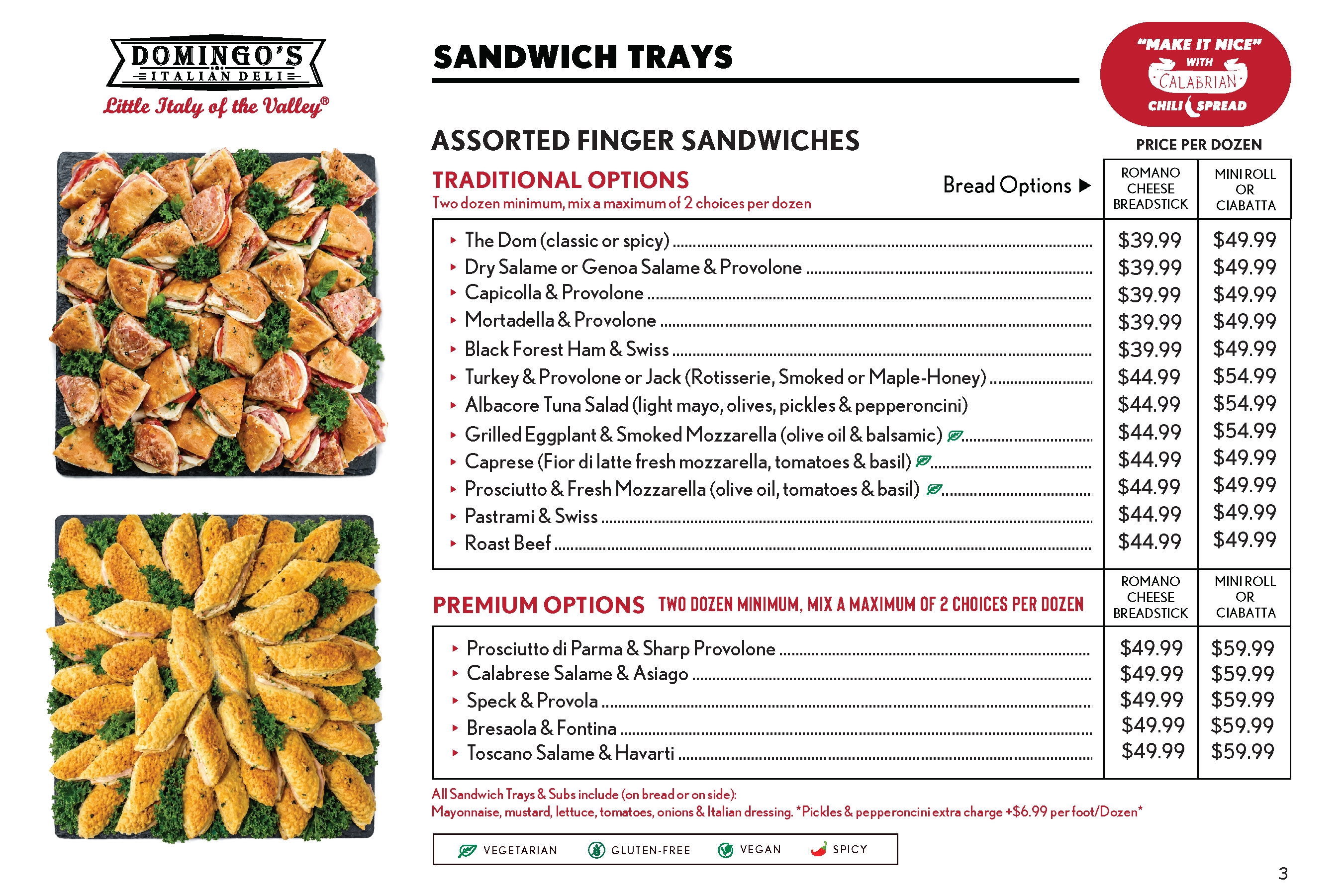 Sandwich Trays catering menu
