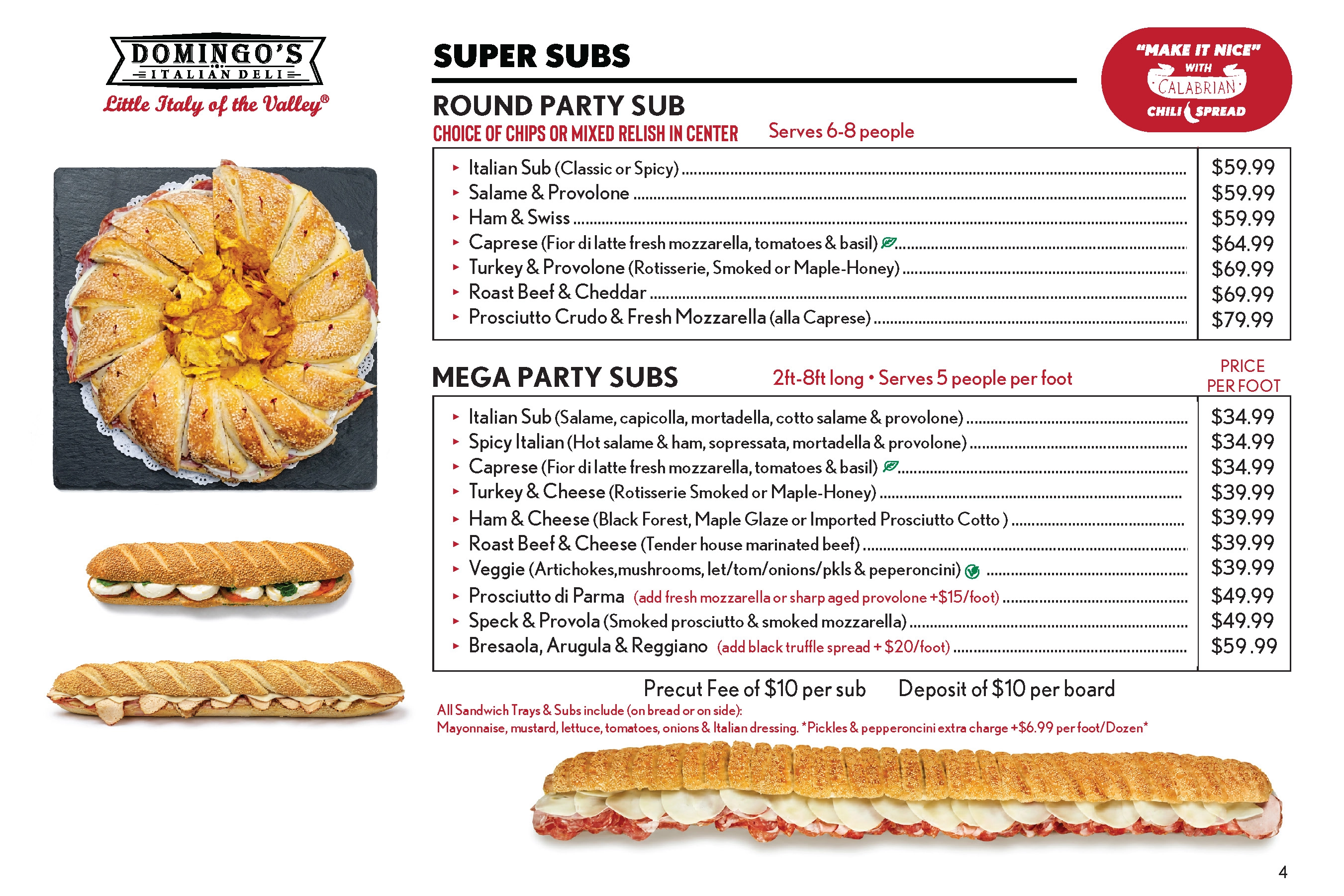 Super Subs catering menu