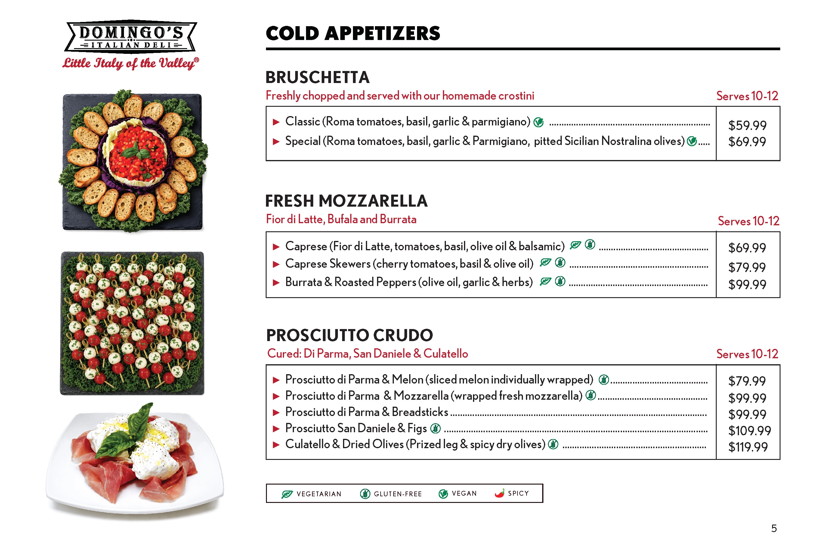 Cold Appetizers catering menu
