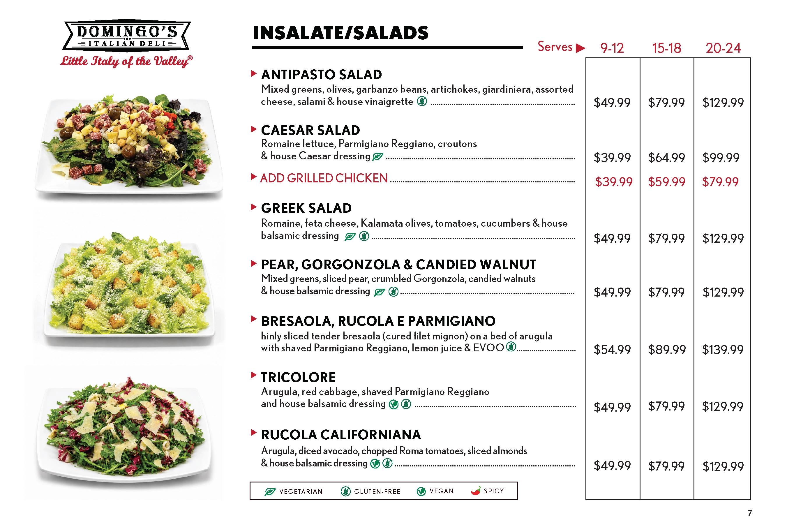 Salads catering menu