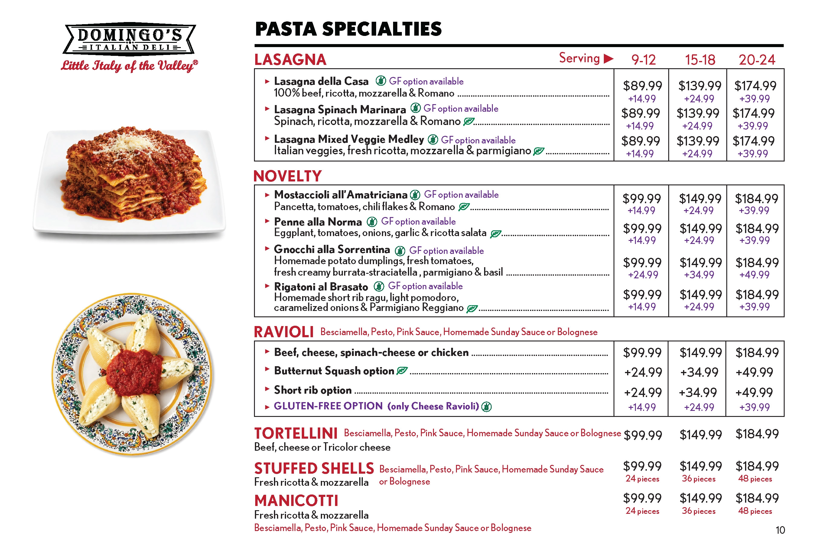 Pasta catering menu, page 2