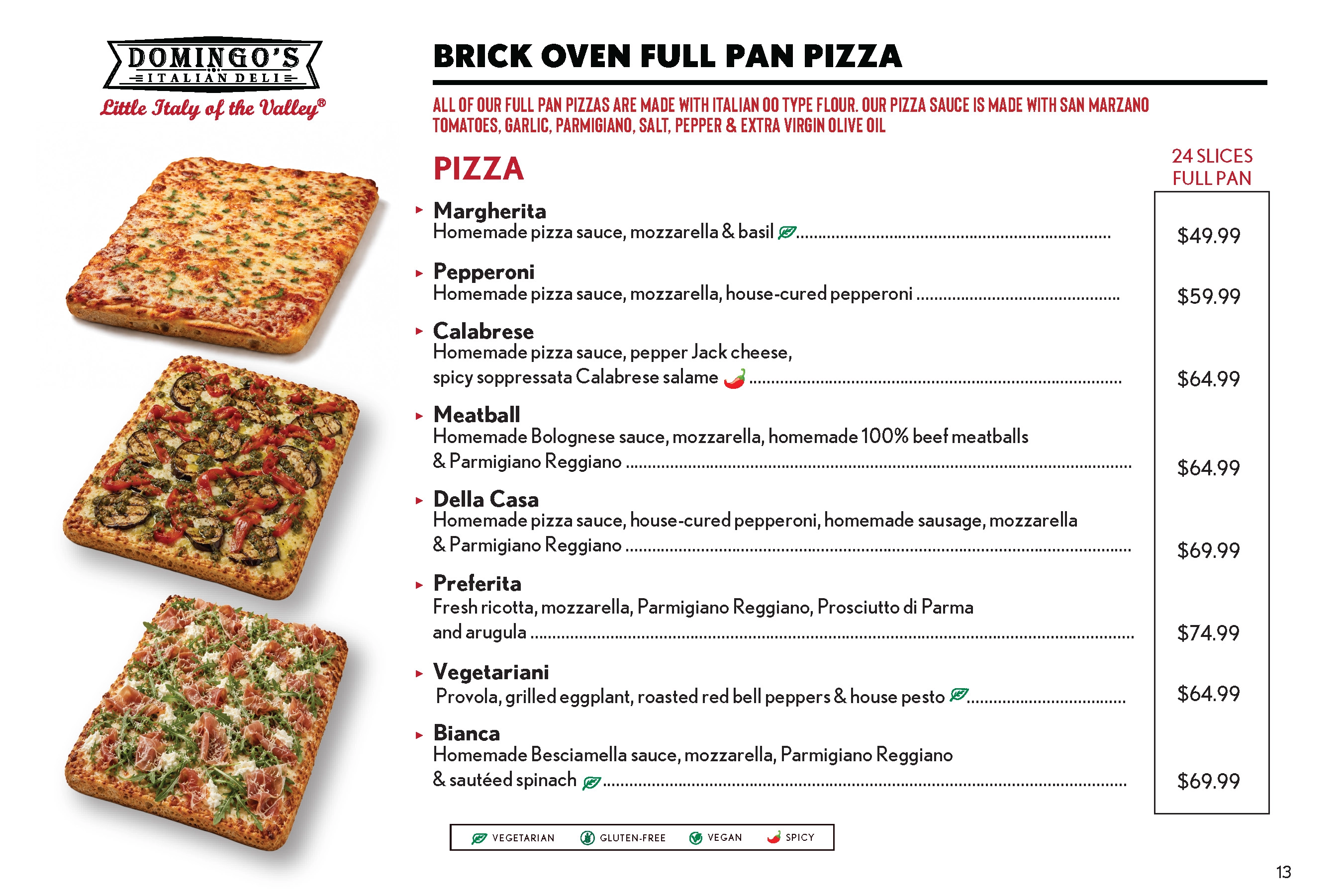 Pizza catering menu