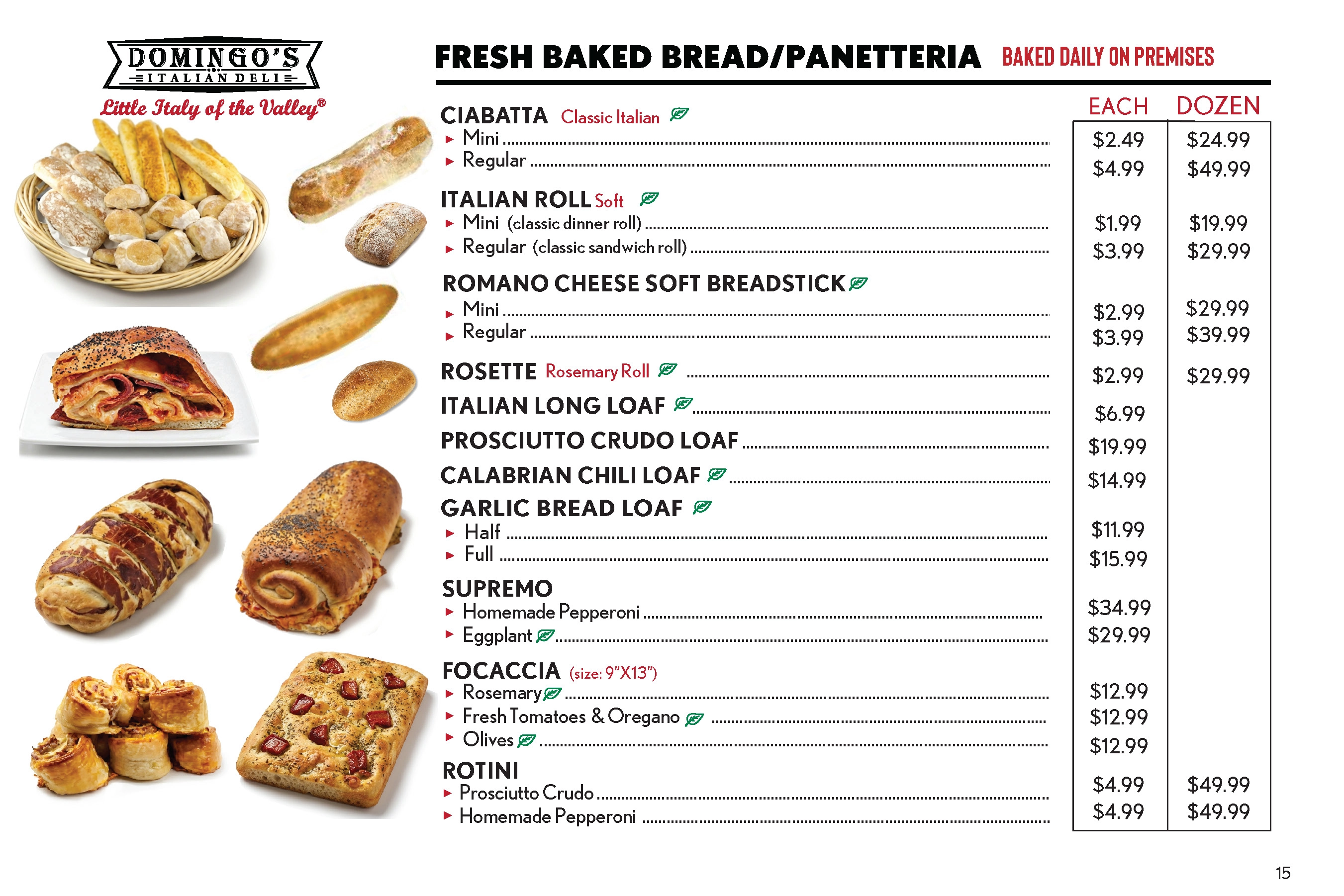 Homemade Bread catering menu