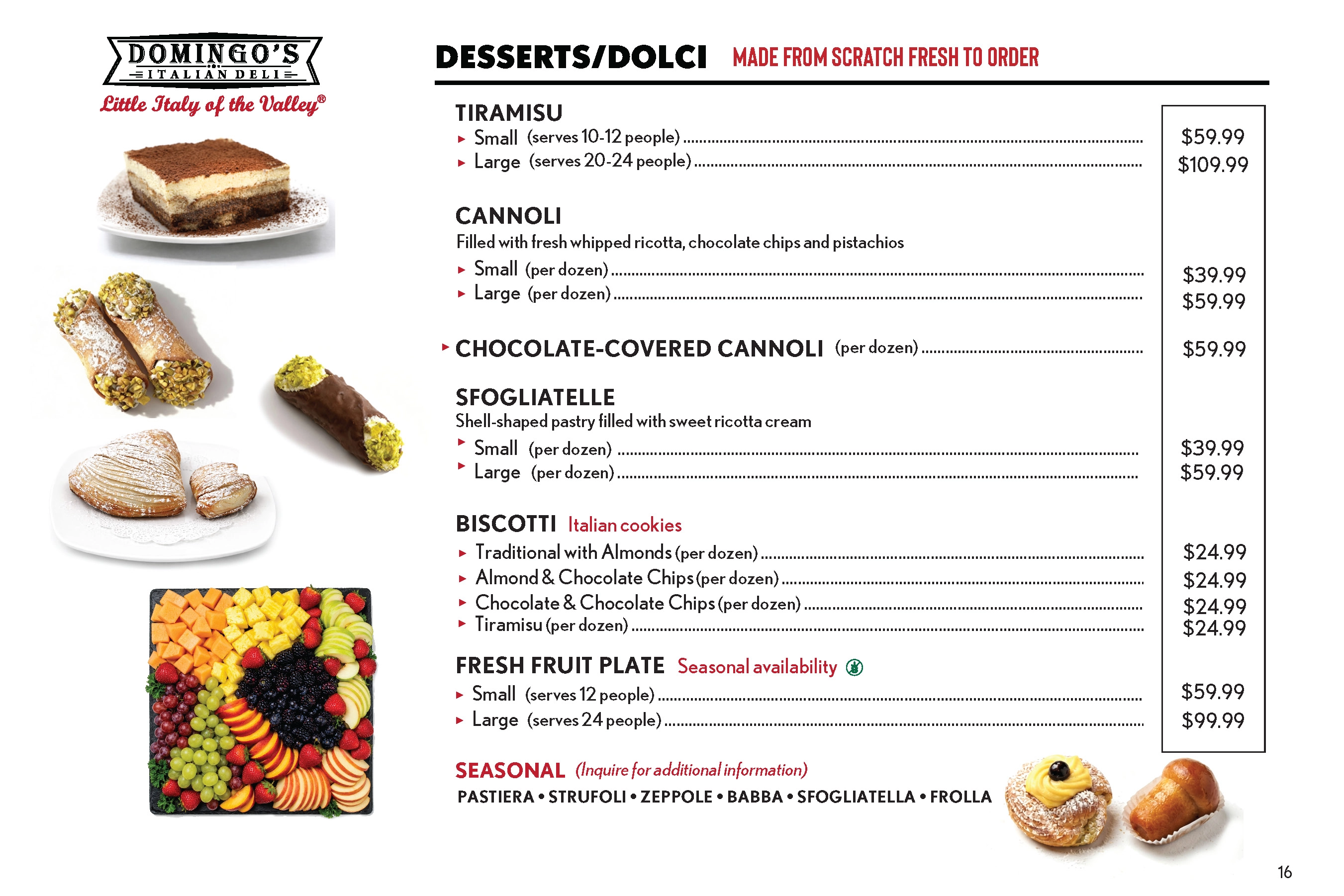 Dessert and Seasonal Confections catering menu